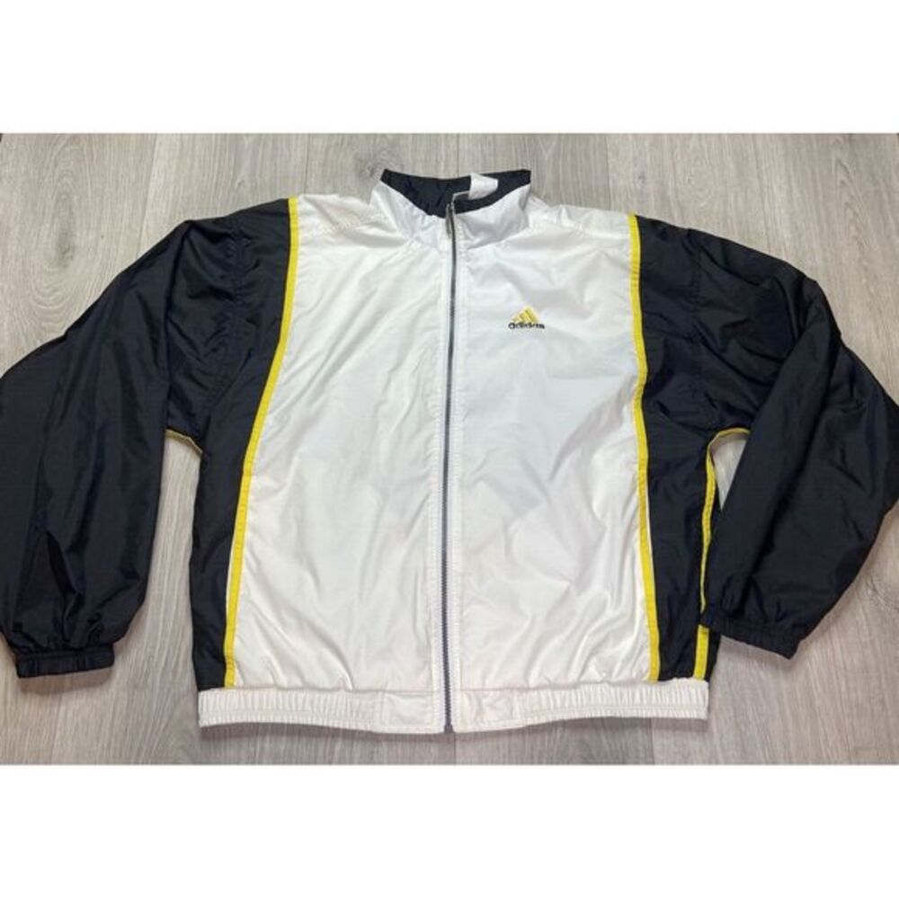 Vintage Adidas Track Jacket Men Medium White Black Windbreaker Nylon Basketball